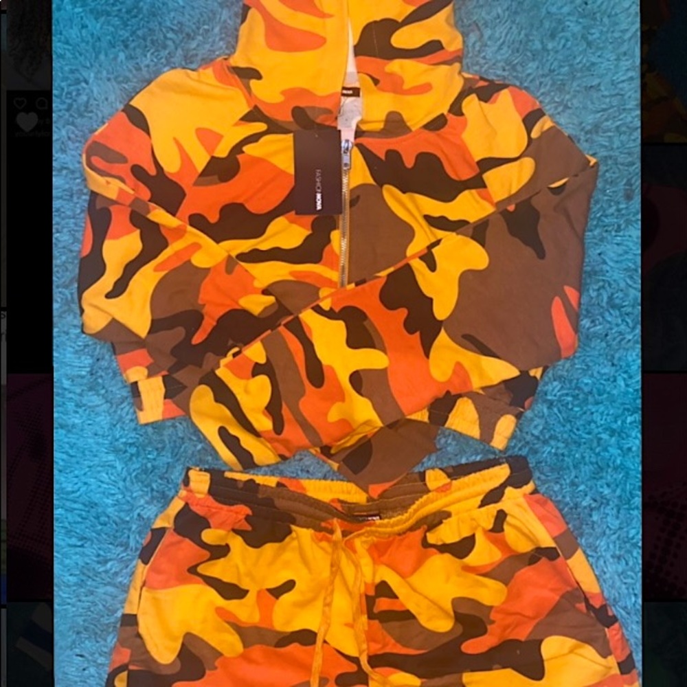 Orange Camouflage Crop Set